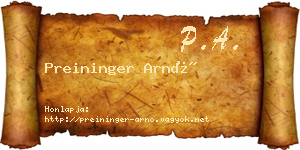 Preininger Arnó névjegykártya